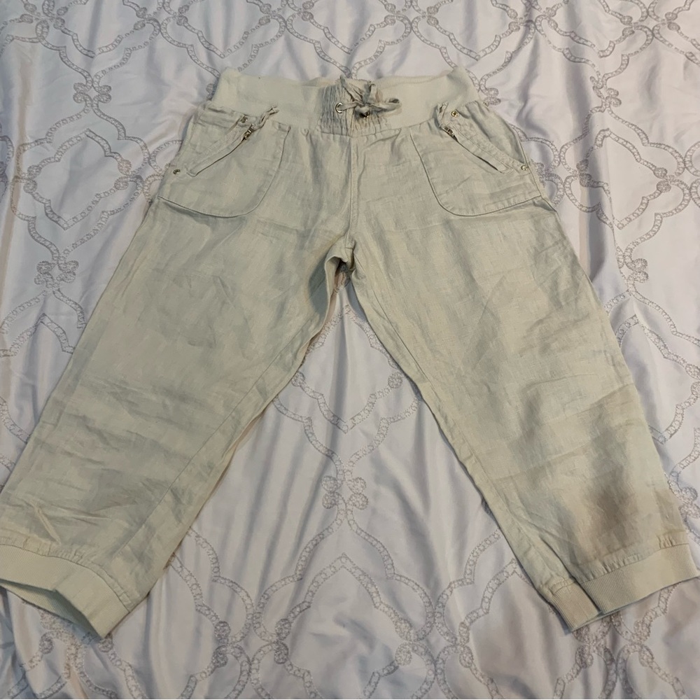 guess beige linen jogger capris